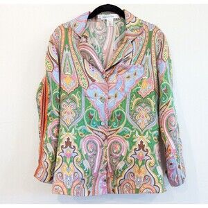 Nigel Curtiss Pajama Top Womens Size XS Multicolor Paisley Silk Colorful Sleep
